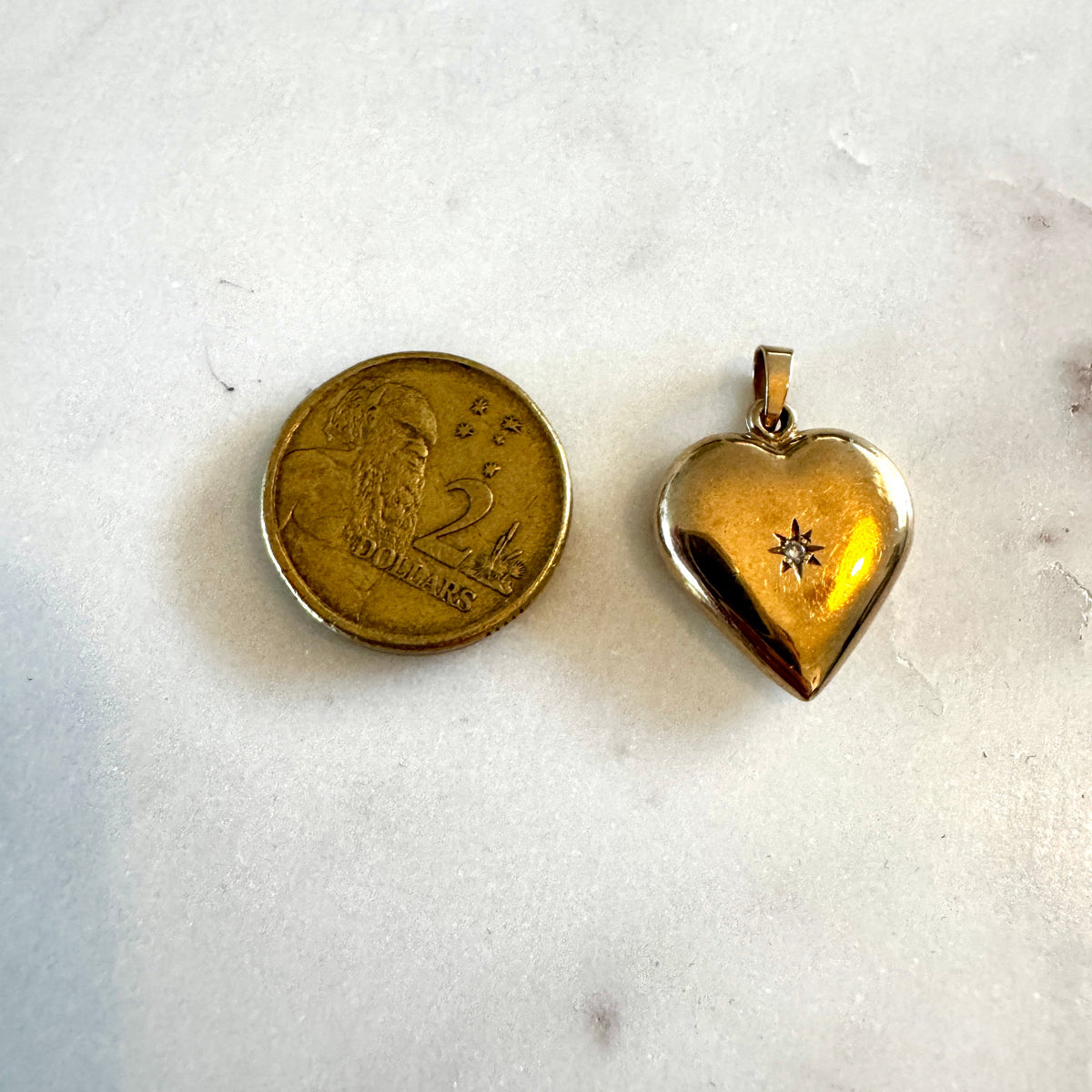 Big 9ct SOLID puffy heart with diamond! Heavy!!