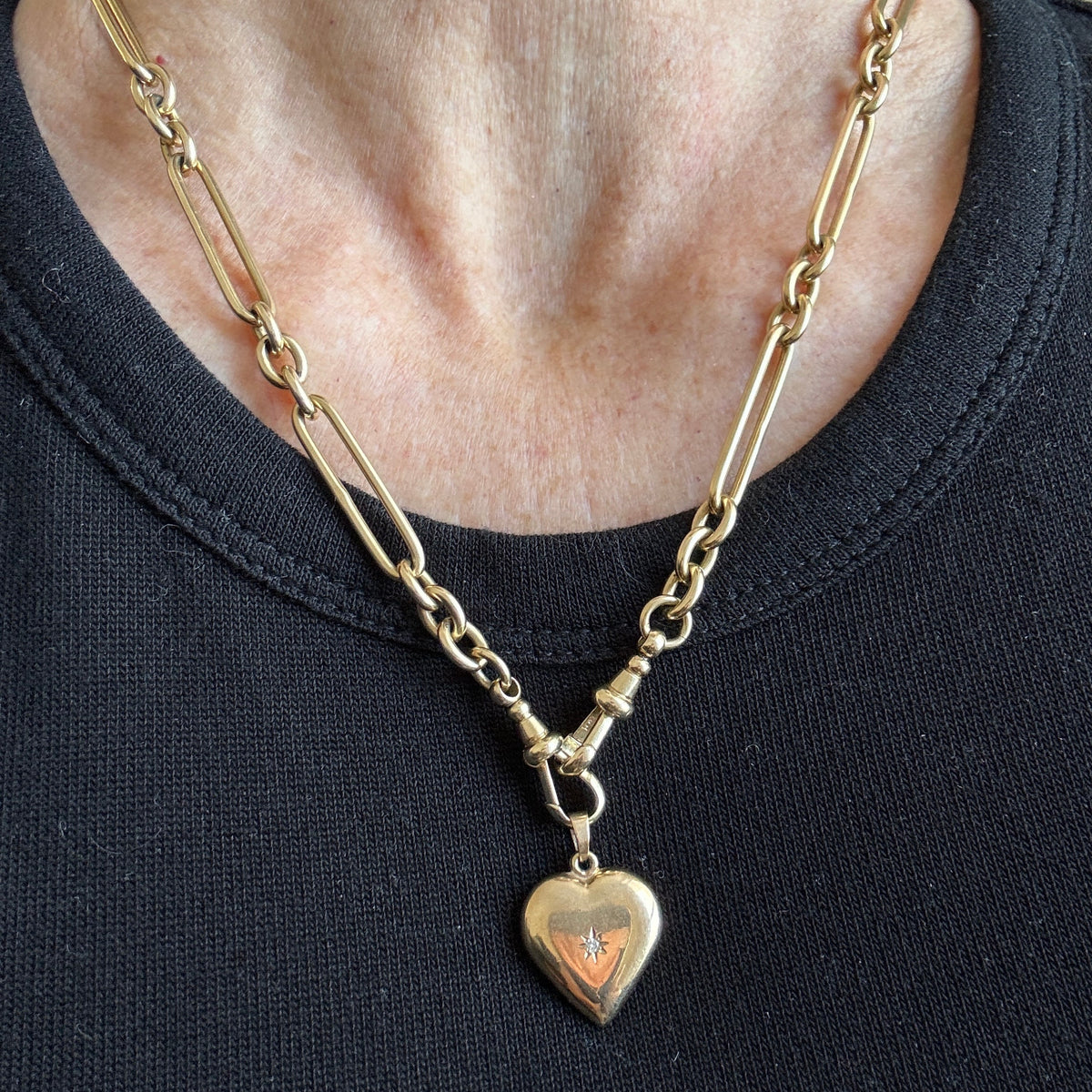 Big 9ct SOLID puffy heart with diamond! Heavy!!