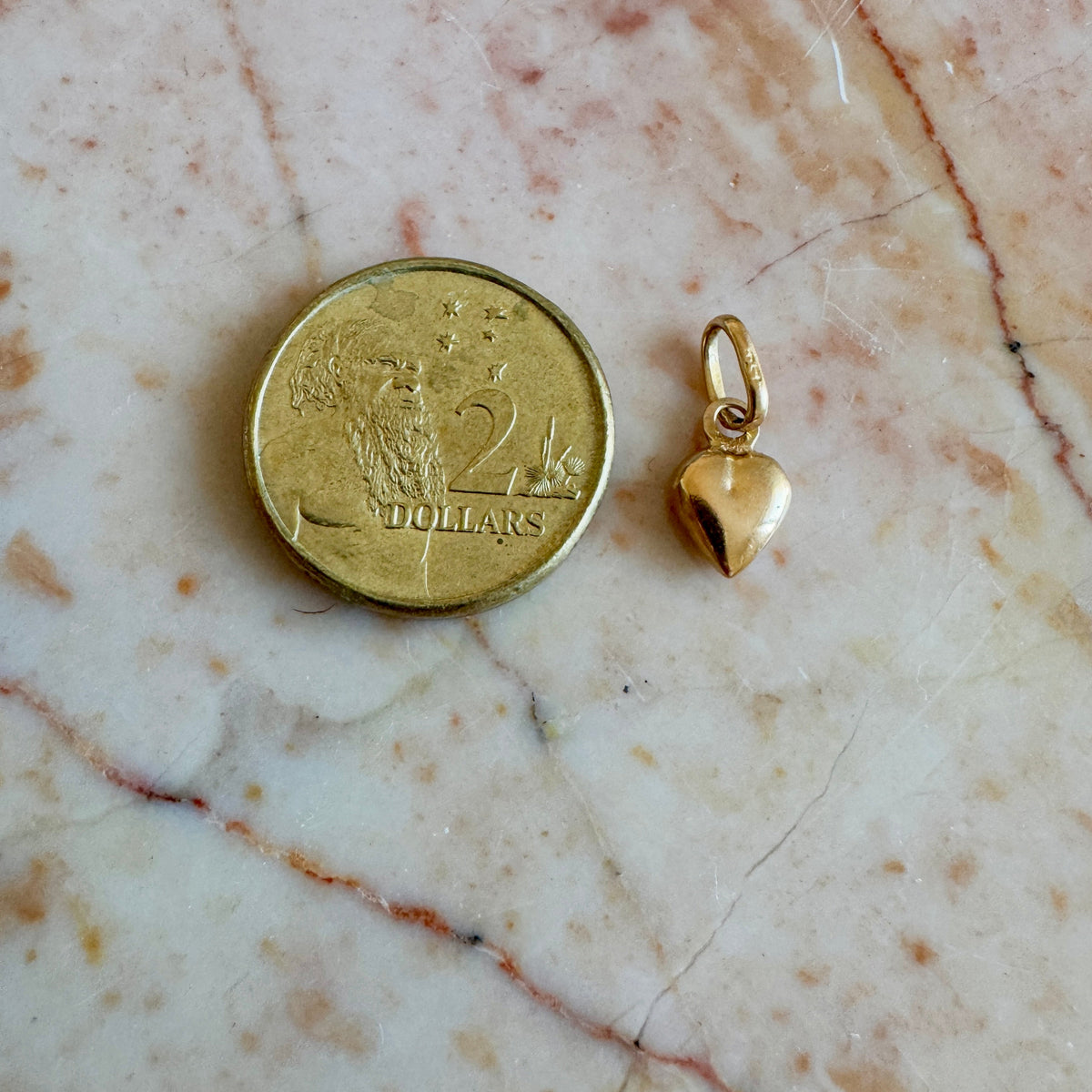 18ct baby puffy heart pendant or charm - old gold rosy colour