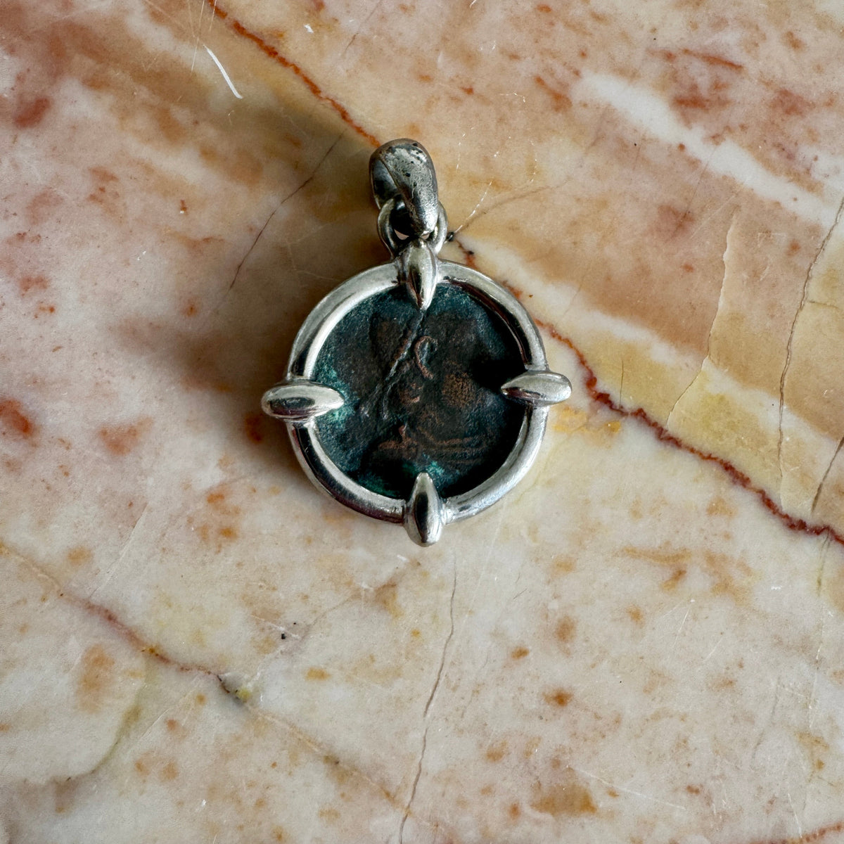 Ancient Roman coin pendant set in 9ct white gold - bespoke one off piece!