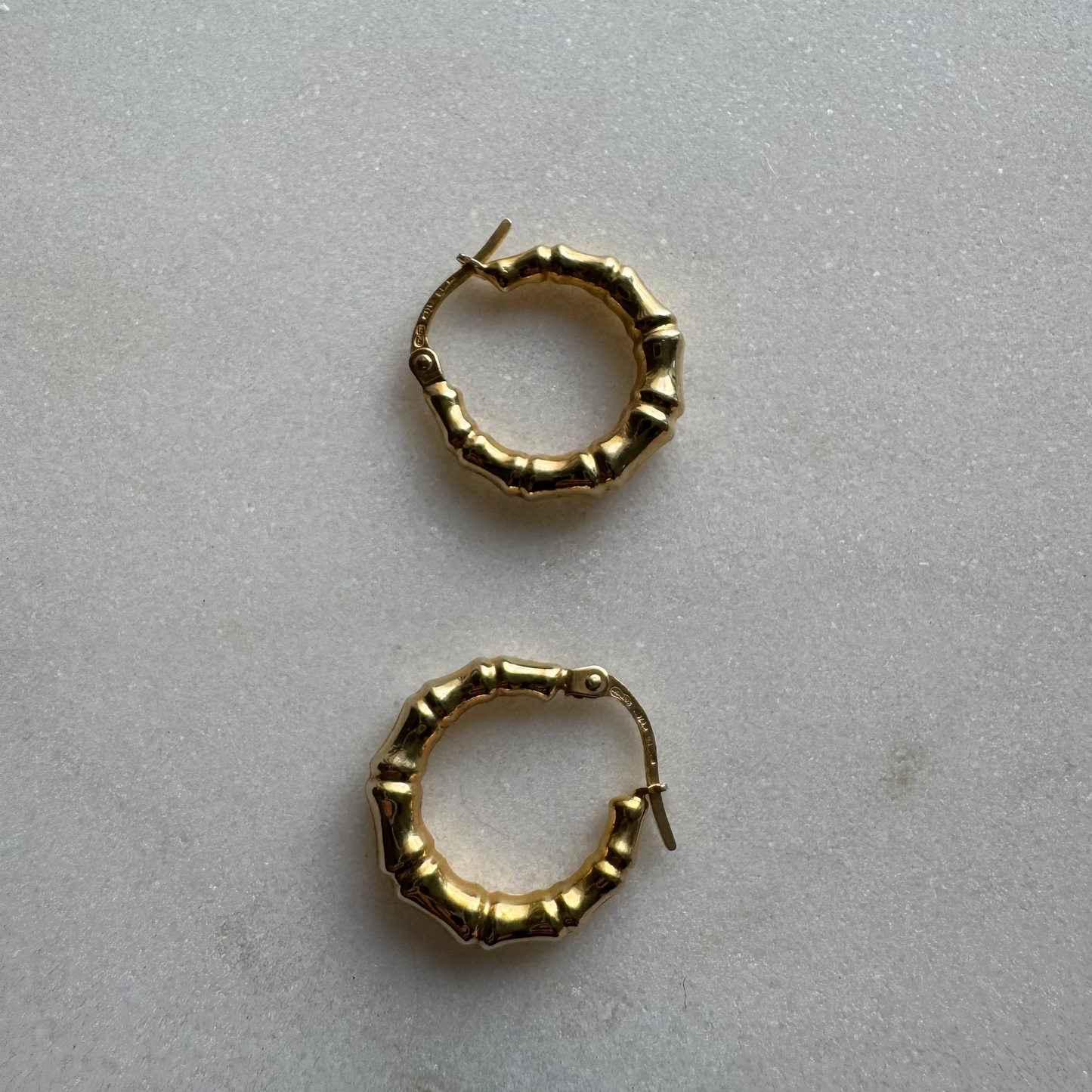 Vintage 9ct gold UnoAerre medium bamboo hoops  - RARE