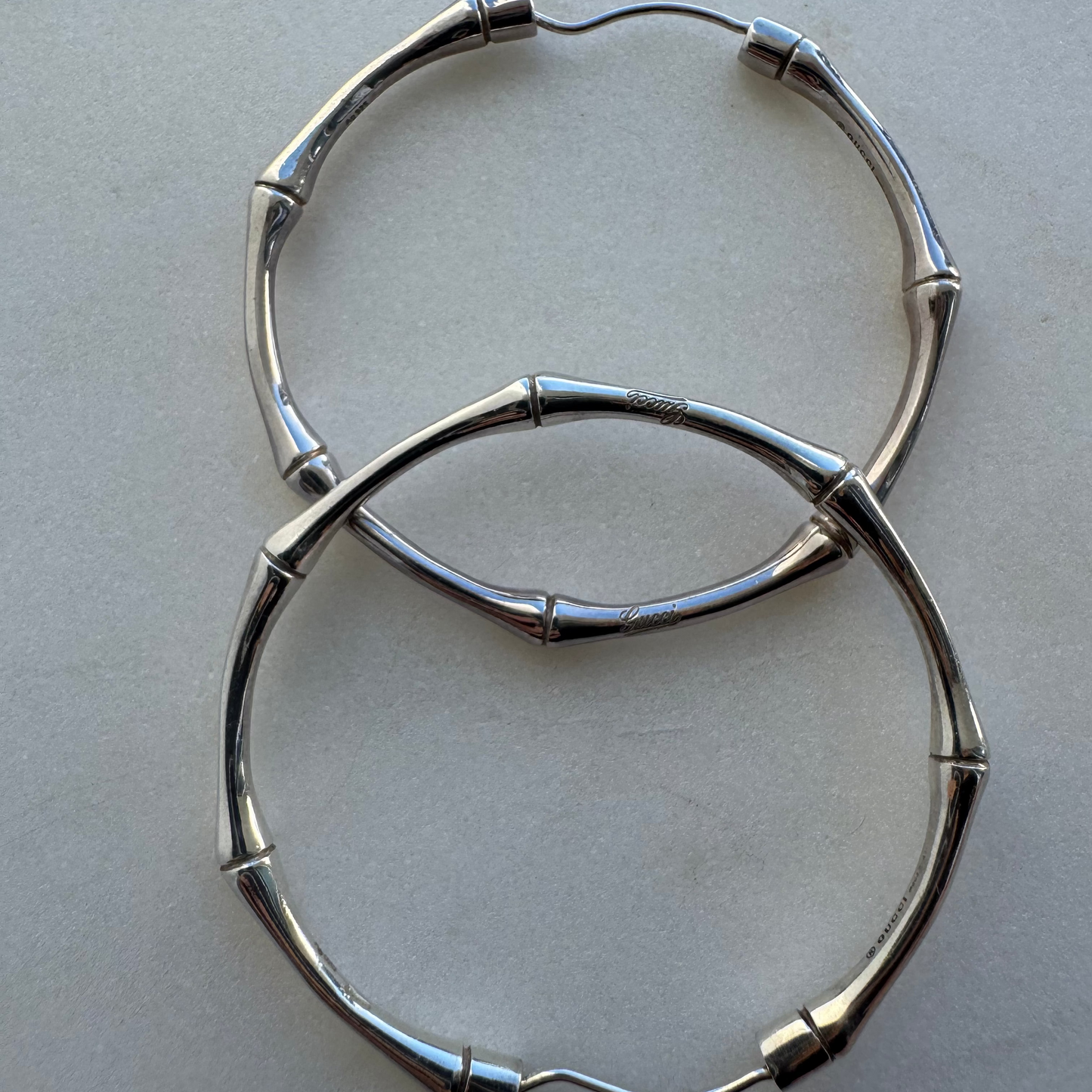 SOLD Large vintage GUCCI sterling silver bamboo hoops