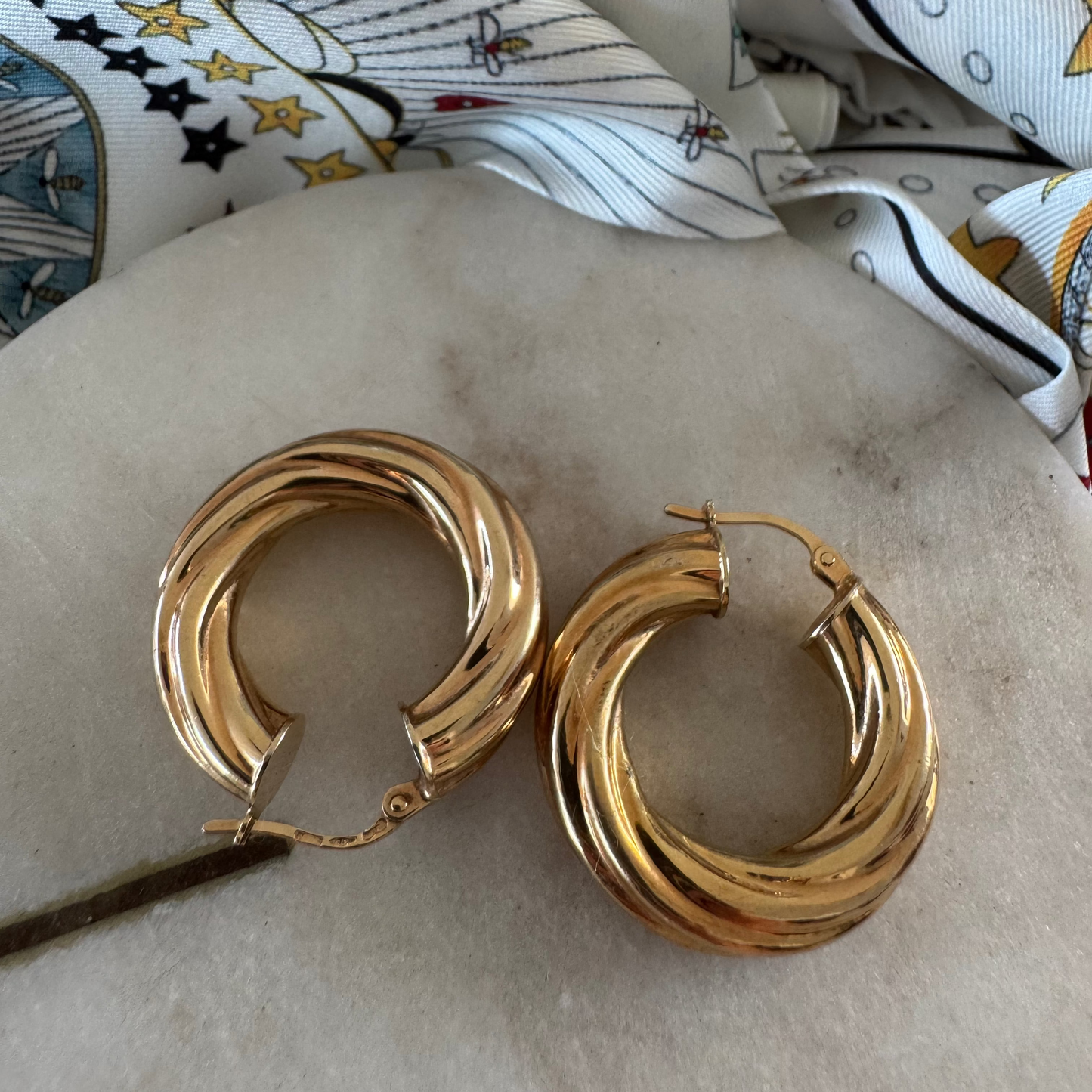 Sold - Vintage Unoaerre large chubby twist hoop earrings