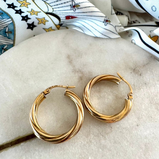 Sold - Vintage Unoaerre Italian medium twist hoop earrings