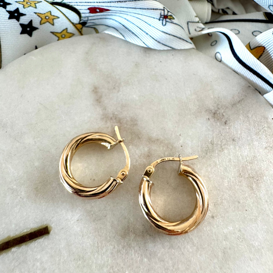 Vintage Unoaerre mini gold twist hoop earrings